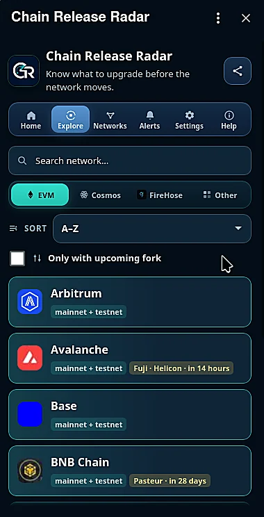 Browse EVM, Cosmos, and more
