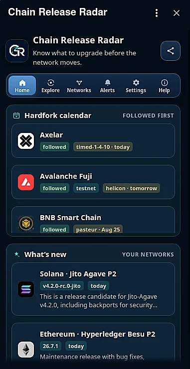 Chain Release Radar home feed