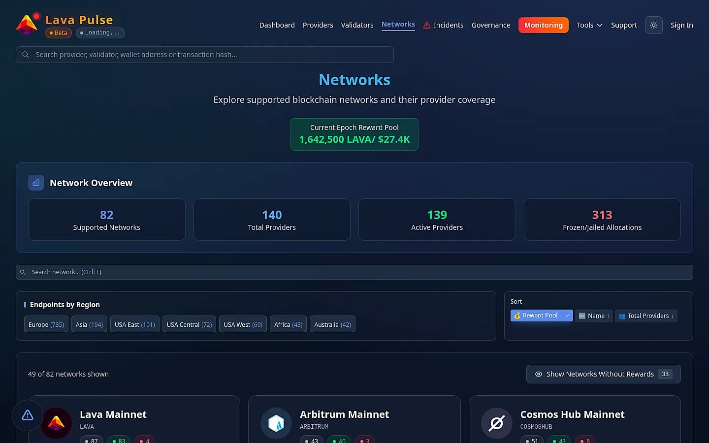 Lava Pulse networks — Lava-served chain coverage scanner