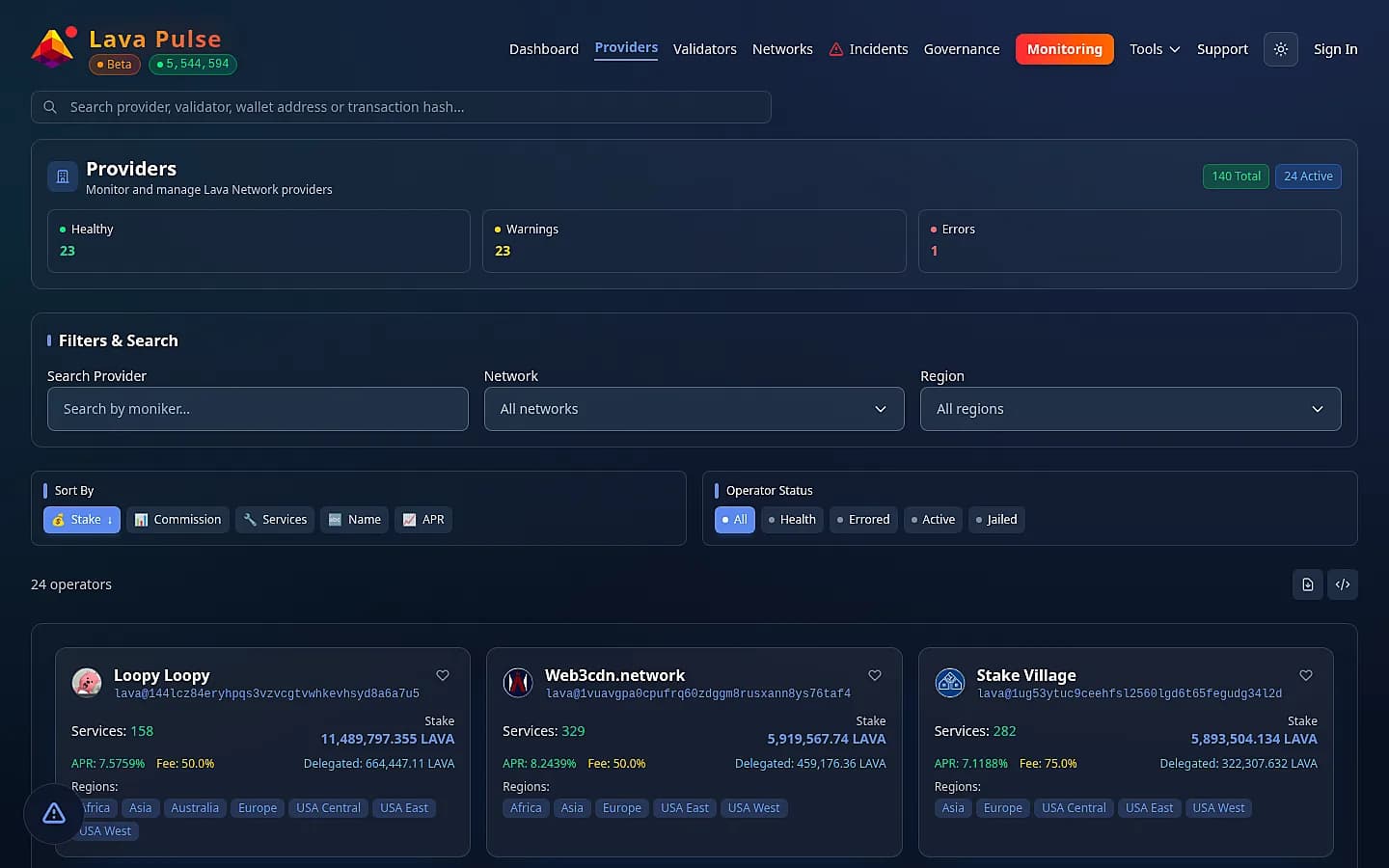 Lava Pulse providers — Lava Network provider scanner and rankings